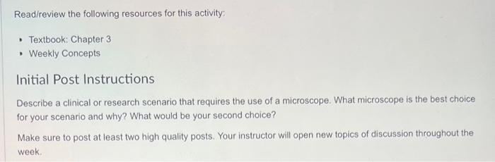 Read Review The Following Resources For This Activity Textbook Chapter 3 Weekly Concepts Initial Post Instructions 1