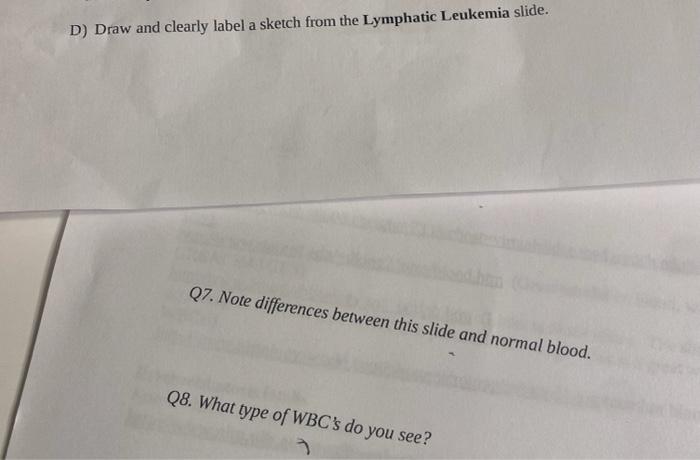 D Draw And Clearly Label A Sketch From The Lymphatic Leukemia Slide Q7 Note Differences Between This Slide And Normal 1