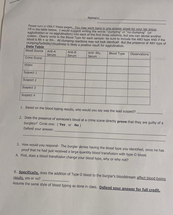 Please Turn In Only These Pages You May Work Hand In One Answer Sheet For Your Lab Group Fill In The Table Below I Wo 1