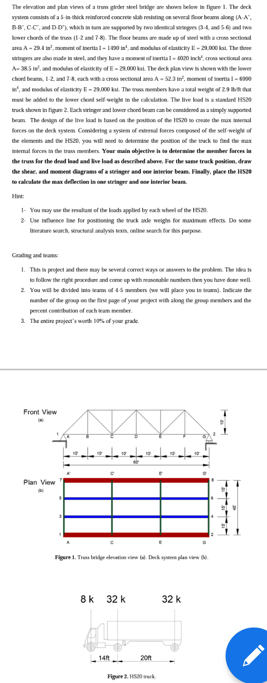 The Elevation And Plan Views Of A Truss Girder Steel Bridge Are Shown Below In Figure 1 The Deck System Consists Of A 5 1