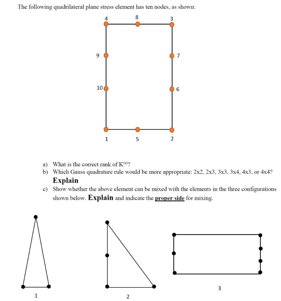 The Following Quadrilateral Plane Stress Element Has Ten Nodes As Shown 8 3 9 07 10 06 1 5 2 A What Is The Correct Ra 1