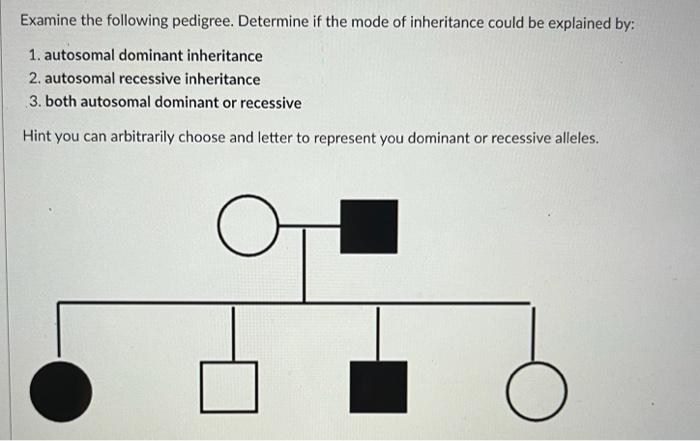 Examine The Following Pedigree Determine If The Mode Of Inheritance Could Be Explained By 1 Autosomal Dominant Inheri 1