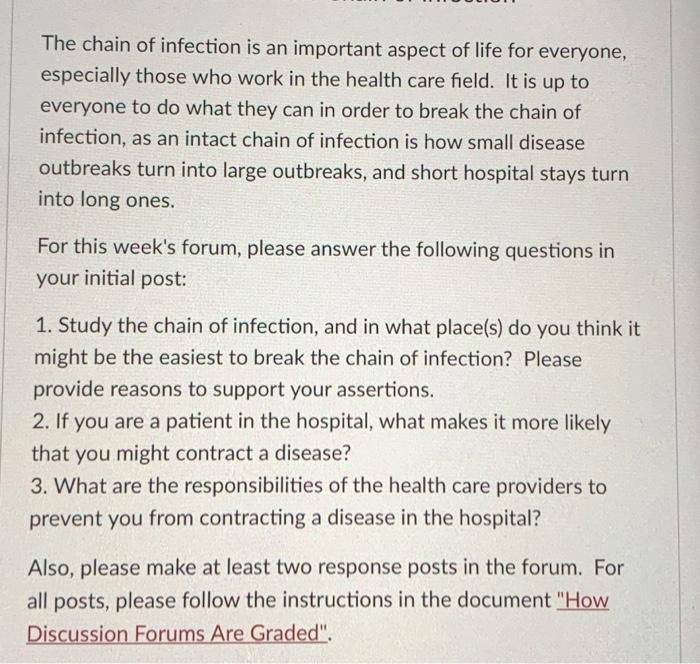 The Chain Of Infection Is An Important Aspect Of Life For Everyone Especially Those Who Work In The Health Care Field 1