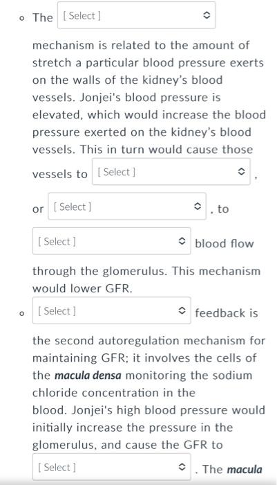 Options To Question 1 Plasma Filtrate 2 Reduction Increase 3 Increase Decrease 4 Myogenic Cardiogenic 5 Constrict 2