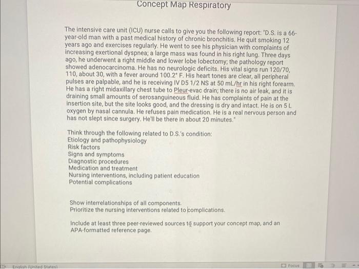 Tr English United States Concept Map Respiratory The Intensive Care Unit Icu Nurse Calls To Give You The Following R 1