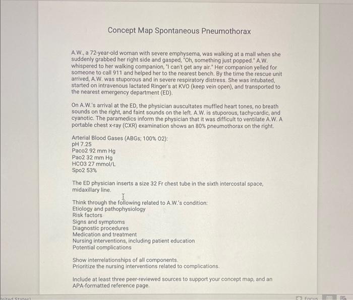 United Stater Concept Map Spontaneous Pneumothorax A W A 72 Year Old Woman With Severe Emphysema Was Walking At A Mal 1