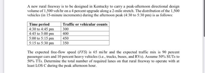 A New Rural Freeway Is To Be Designed In Kentucky To Carry A Peak Afternoon Directional Design Volume Of 1 500 Veh Hr On 1