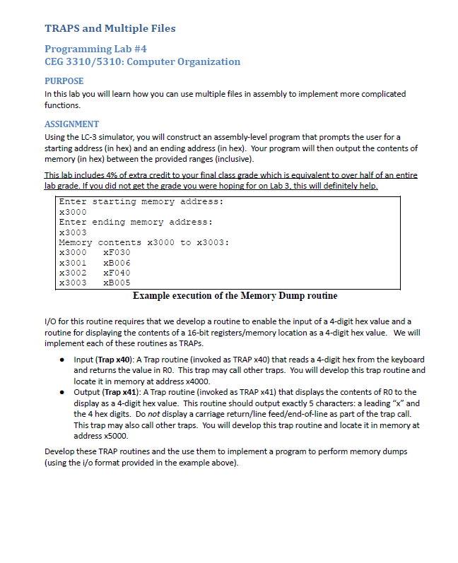 Traps And Multiple Files Programming Lab 4 Ceg 3310 5310 Computer Organization Purpose In This Lab You Will Learn How 1