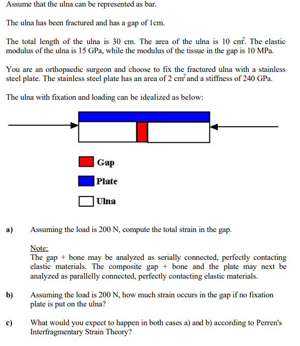 Assume That The Ulna Can Be Represented As Bar The Ulna Has Been Fractured And Has A Gap Of 1cm The Total Length Of Th 1