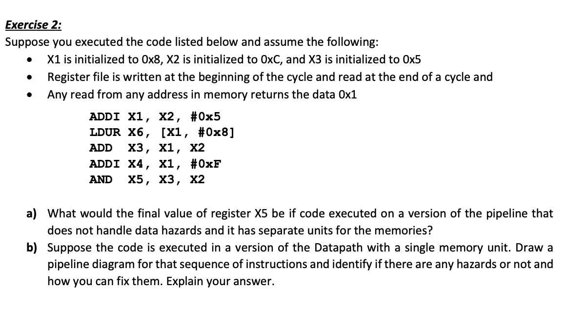 Exercise 2 Suppose You Executed The Code Listed Below And Assume The Following X1 Is Initialized To 0x8 X2 Is Ini 1