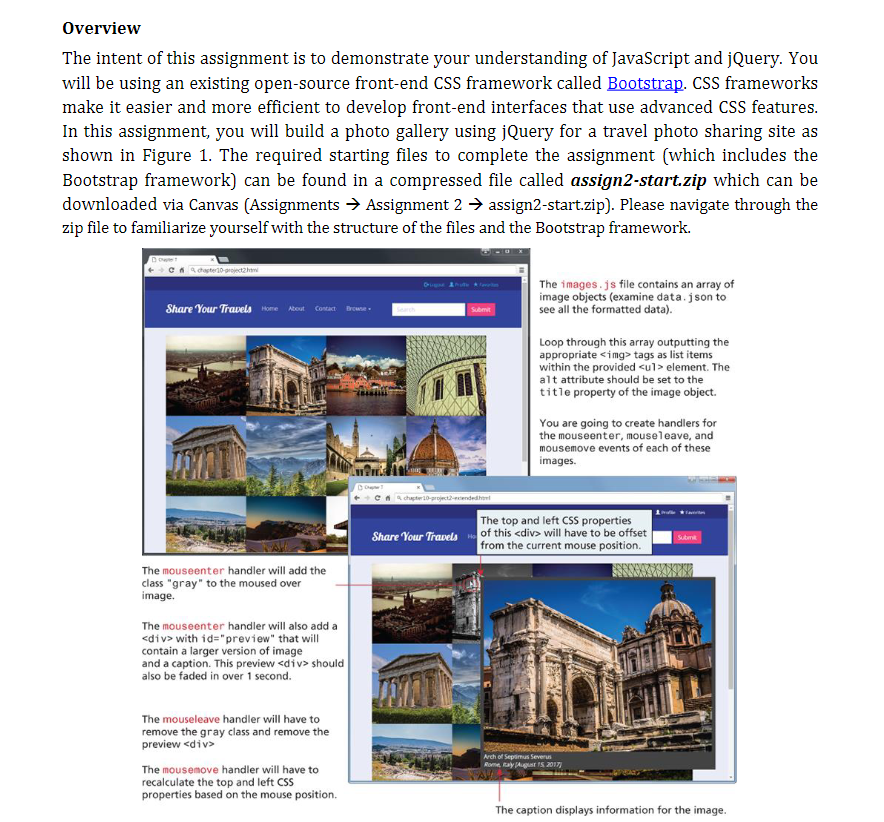 Overview The Intent Of This Assignment Is To Demonstrate Your Understanding Of Javascript And Jquery You Will Be Using 1