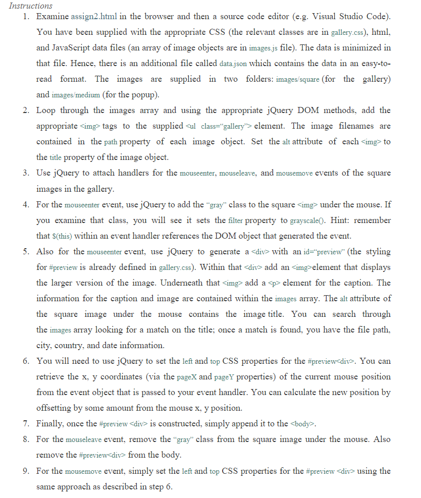 Overview The Intent Of This Assignment Is To Demonstrate Your Understanding Of Javascript And Jquery You Will Be Using 2