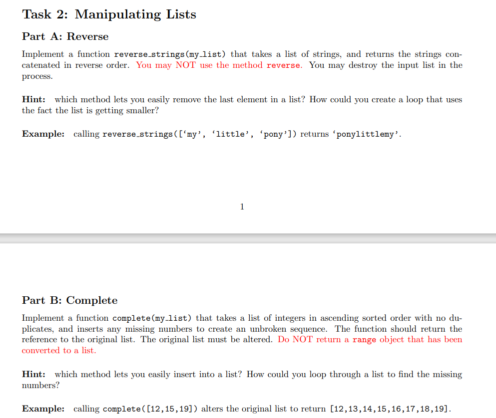 Task 2 Manipulating Lists Part A Reverse Implement A Function Reverse Strings My List That Takes A List Of Strings 1