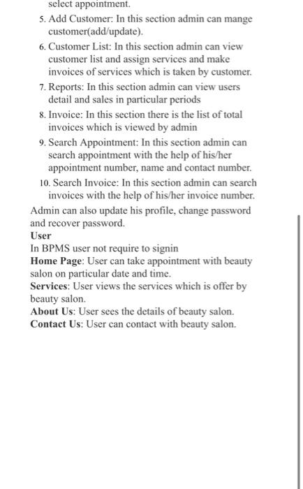 Project 6 Online Beauty Salon Management System Project Name Management System Language Used Database User Interface Des 6
