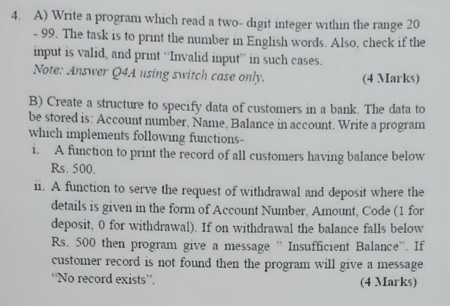 4 A Write A Program Which Read A Two Digit Integer Within The Range 20 99 The Task Is To Print The Number In Engli 1