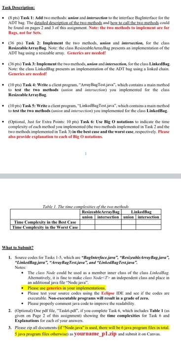 Task Description 8 Pts Task 1 Add Two Methods Union And Intersection To The Interface Baginterface For The Adt Ba 1