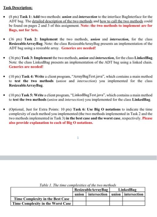 Task Description 8 Pts Task 1 Add Two Methods Union And Intersection To The Interface Baginterface For The Adt Ba 3