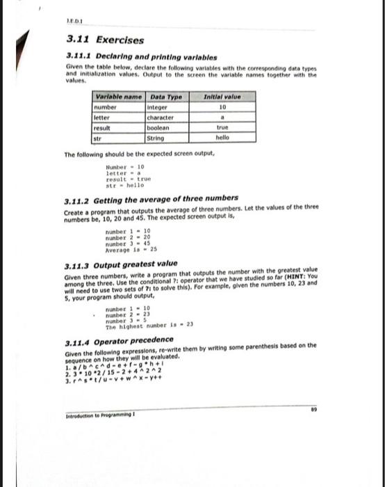 Ledi 3 11 Exercises 3 11 1 Declaring And Printing Variables Given The Table Below Declare The Following Variables With 1
