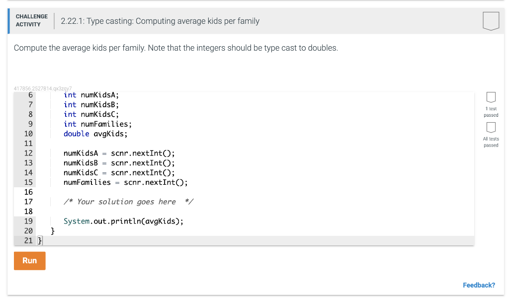 Challenge 2 22 1 Type Casting Computing Average Kids Per Family Activity Compute The Average Kids Per Family Note Tha 1