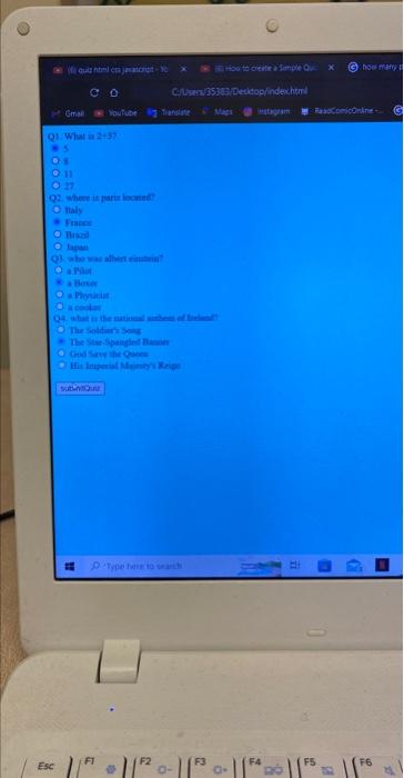 Other Thing Can You Show Me How Can I Make It Go To Different Pages Like I Answer On Question Click And Goes Yo The Next 1