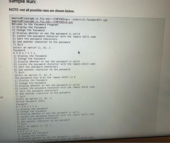 Ort Sample Run Note Not All Possible Runs Are Shown Below Kworks Linprog6 Cs Fsu Edu Cop3363 G Std C 11 Passwor 1