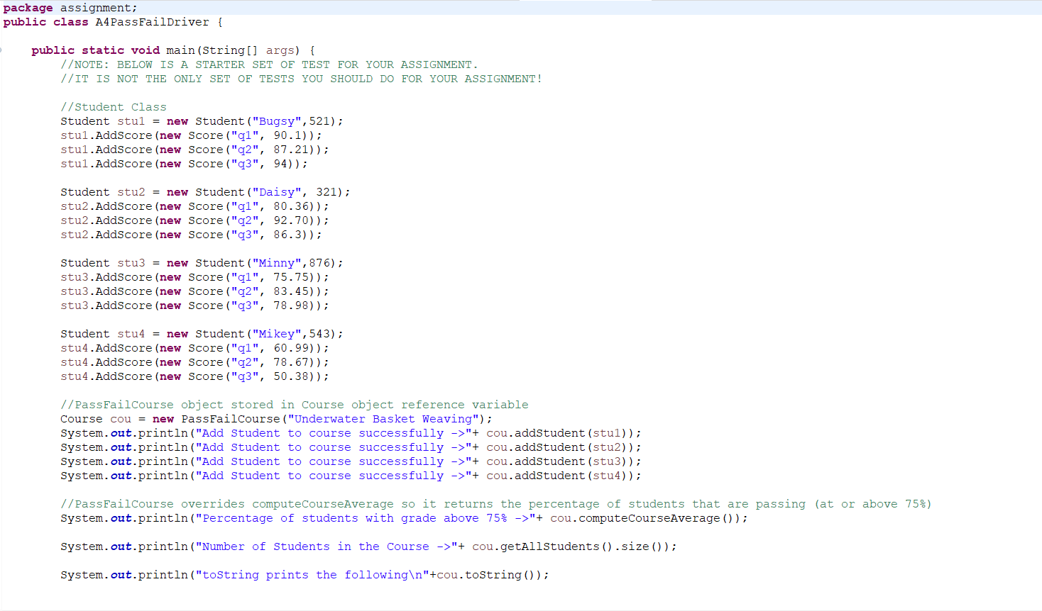 Tasks Passfailcourse Class Task 1 The Passfailcourse Class Contains All The Functionality Of The Course Class As It 2