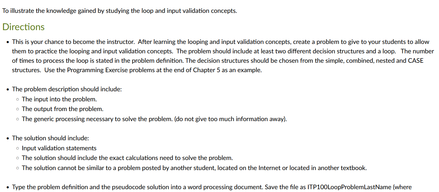 To Illustrate The Knowledge Gained By Studying The Loop And Input Validation Concepts Directions This Is Your Chance 1