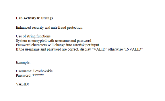 Lab Activity 8 Strings Enhanced Security And Anti Fraud Protection Use Of String Functions System Is Encrypted With Use 1