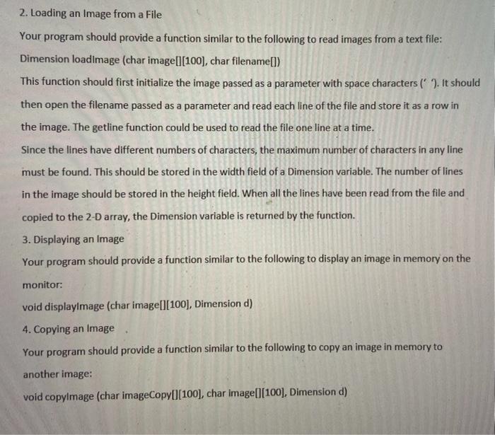 Using C Write A Program To Perform Operations On Images An Image Is A Two Dimensional Array Of Characters 7 2