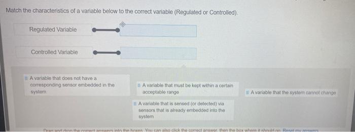 Match The Characteristics Of A Variable Below To The Correct Variable Regulated Or Controlled Regulated Variable Cont 1