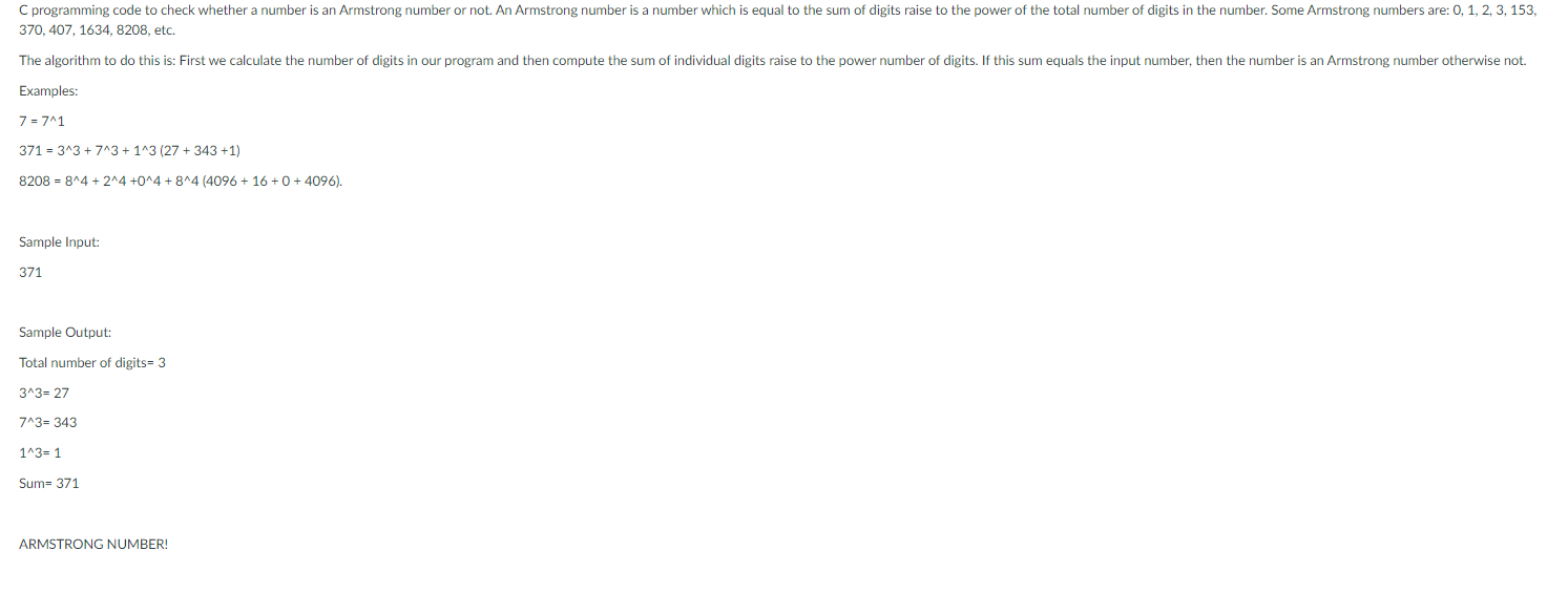 C Programming Code To Check Whether A Number Is An Armstrong Number Or Not An Armstrong Number Is A Number Which Is Equ 1