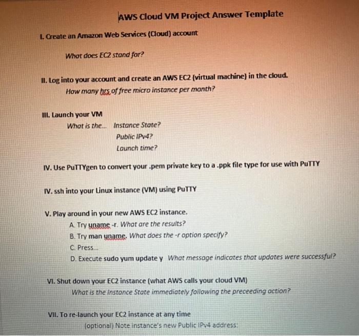 Aws Cloud Vm Project Answer Template L Create An Amazon Web Services Cloud Account What Does Ec2 Stand For Ii Log I 1