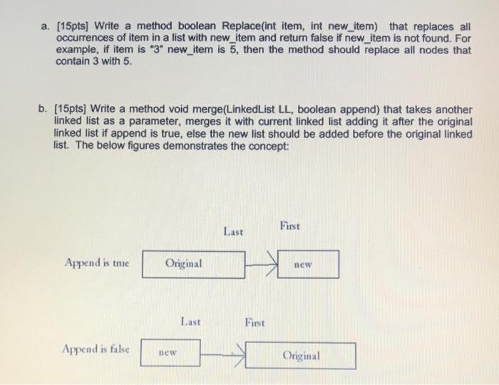 A 15pts Write A Method Boolean Replace Int Item Int New Item That Replaces All Occurrences Of Item In A List With N 1