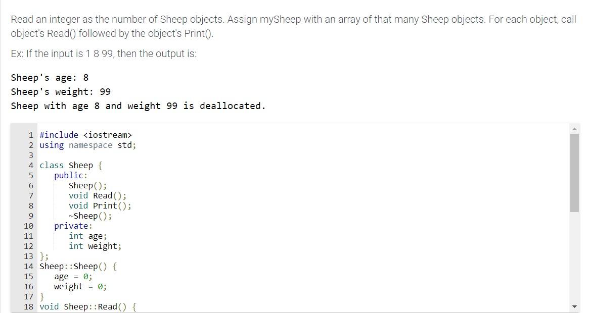 Read An Integer As The Number Of Sheep Objects Assign Mysheep With An Array Of That Many Sheep Objects For Each Object 1