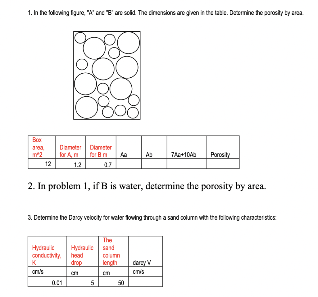 1 In The Following Figure A And B Are Solid The Dimensions Are Given In The Table Determine The Porosity By Area 1