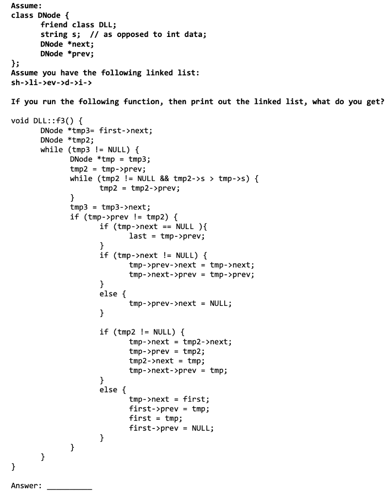 Assume Class Dnode Friend Class Dll String S As Opposed To Int Data Dnode Next Dnode Prev Assume You Hav 1