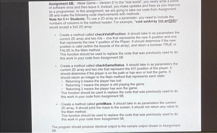 Assignment 6b Maze Game Version 2 In The Real World You Rarely Write A Piece Of Software Once And Then Leave It 1