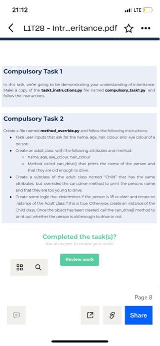 21 12 L1t28 Intr Eritance Pdf Compulsory Task 1 In This Task We Re Going To Be Demonstrating Your Understanding Of 1