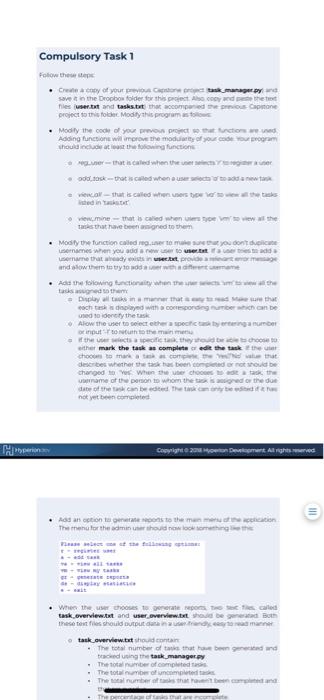 Compulsory Task 1 Follow These Steps Create A Copy Of Your Previous Capstone Project Task Manager Py And Save It In Th 1