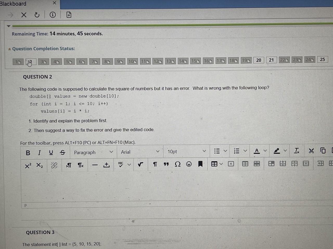 Blackboard X C Remaining Time 14 Minutes 45 Seconds Question Completion Status 16 Question 2 40 50 P 6 76 8 For 1