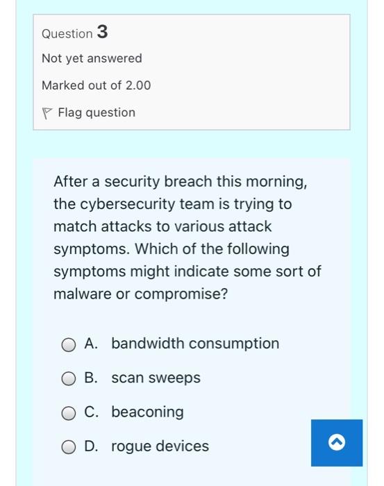 Question 3 Not Yet Answered Marked Out Of 2 00 Flag Question After A Security Breach This Morning The Cybersecurity Tea 1