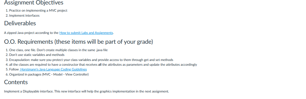 Assignment Objectives 1 Practice On Implementing A Mvc Project 2 Implement Interfaces Deliverables A Zipped Java Proje 1