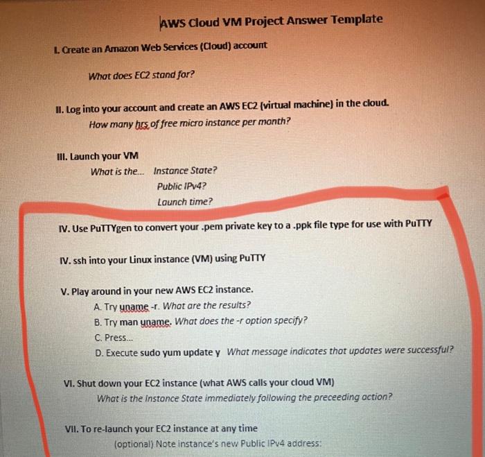 Aws Cloud Vm Project Answer Template L Create An Amazon Web Services Cloud Account What Does Ec2 Stand For Ii Log I 1