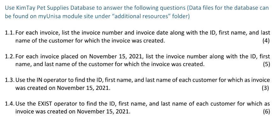 Use Kimtay Pet Supplies Database To Answer The Following Questions Data Files For The Database Can Be Found On Myunisa 1
