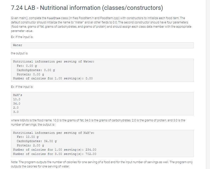 7 24 Lab Nutritional Information Classes Constructors Given Main Complete The Fooditem Class In Files Foodltem H 1