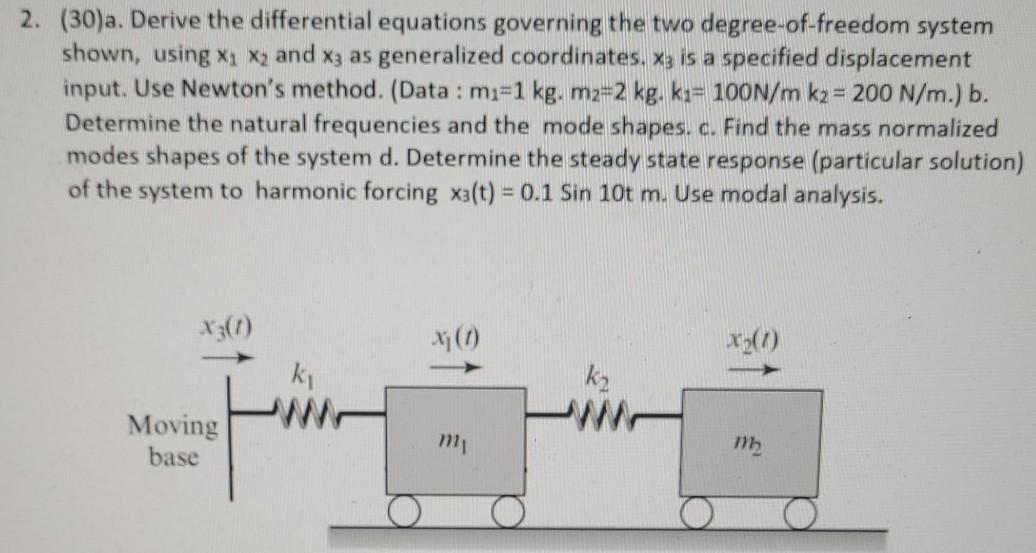 2 30 A Derive The Differential Equations Governing The Two Degree Of Freedom System Shown Using X X2 And X3 As Gene 1