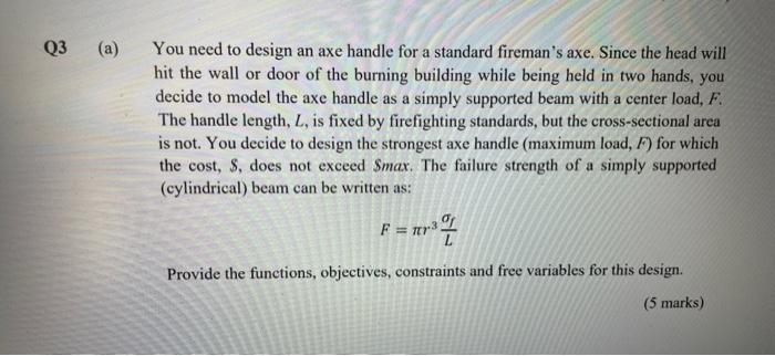 Q3 A You Need To Design An Axe Handle For A Standard Fireman S Axe Since The Head Will Hit The Wall Or Door Of The Bu 2