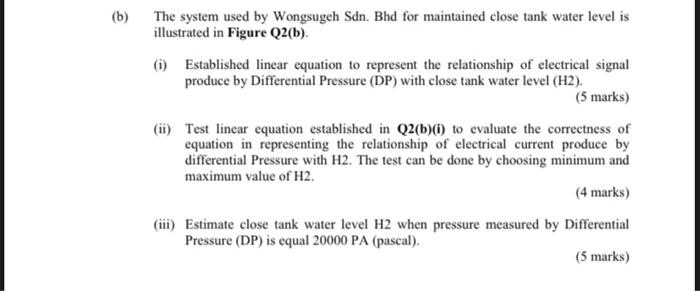 B The System Used By Wongsugeh Sdn Bhd For Maintained Close Tank Water Level Is Illustrated In Figure Q2 B I Esta 1