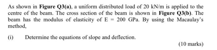 As Shown In Figure Q3 A A Uniform Distributed Load Of 20 Kn M Is Applied To The Centre Of The Beam The Cross Section 1