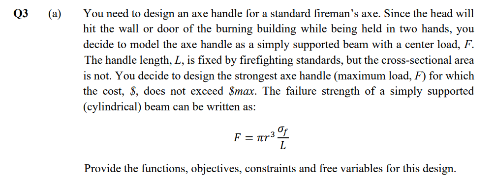 Q3 A You Need To Design An Axe Handle For A Standard Fireman S Axe Since The Head Will Hit The Wall Or Door Of The Bu 1